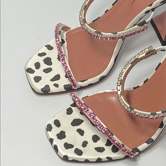 Amina Muaddi Gilda Crystal-Embellished Dalmation-Print Satin Sandals size 36 - Picture 5 of 12